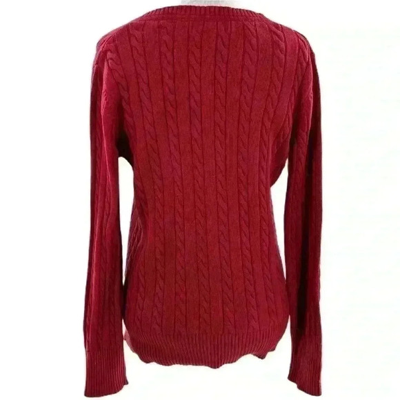 Eddie Bauer womens sweater size L red cable knit v neck holiday academia - Picture 4 of 11